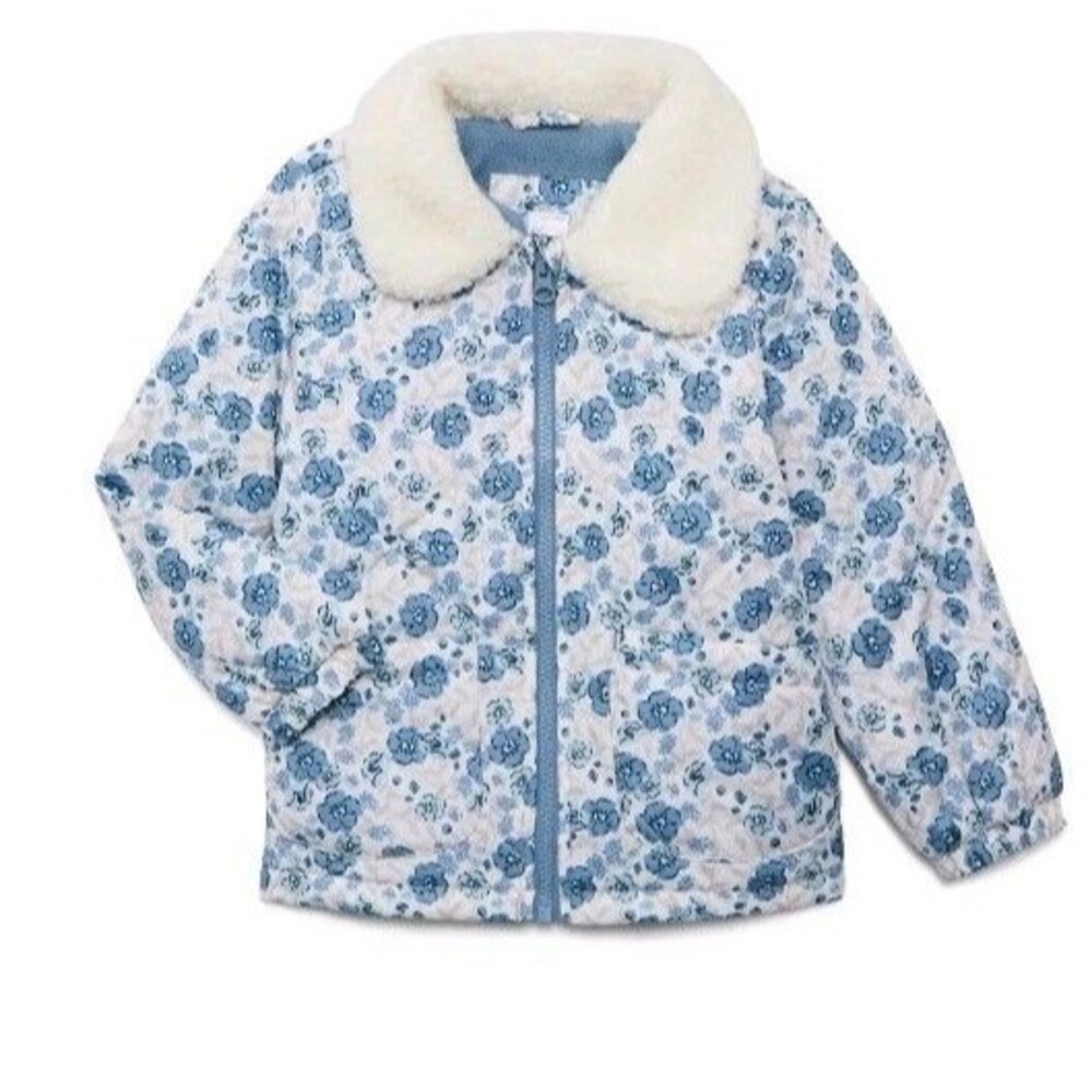 Child Of Mine By Carter's Jacket Girls 3T Blue Floral Sherpa Collar Puffer